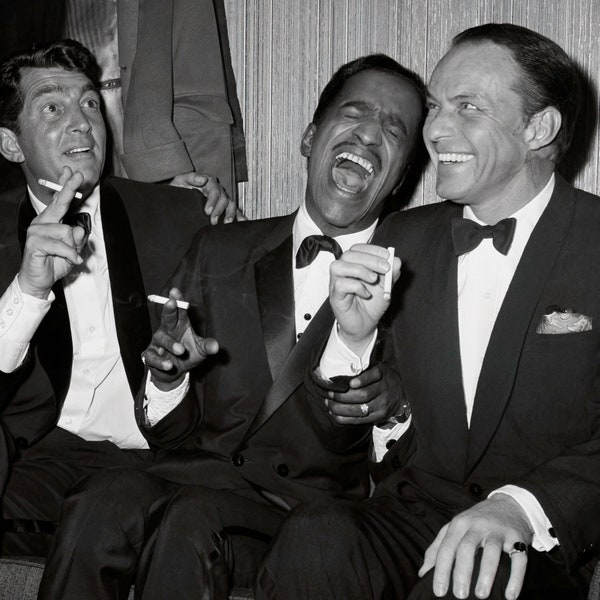 The Rat Pack - Dean Martin, Sammy Davis Jr. and Frank Sinatra c. 1961 - black & white, vintage celebrities, old Hollywood glam [730-1244]