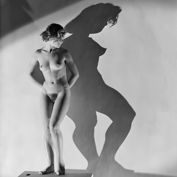 Vintage Nude "Shadowplay" c. 1934 - black & white, multiple sizes - full nude photo, sexy, vintage erotica, classic pose [730-1270]