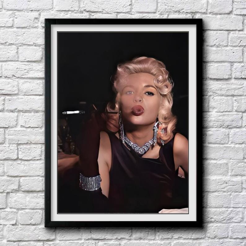 Jayne Mansfield Blowing Smoke C. 1950's - Color, Multiple Sizes - Actress  Leading Lady, Classic Beauty, Old Hollywood Glamour [C153]
