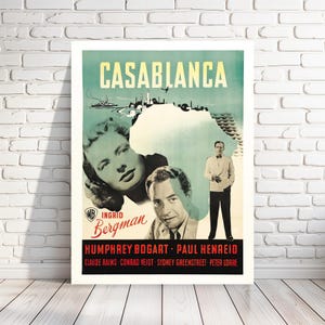 Print of &#39;Casablanca&#39; classic movie poster 1942 romantic drama film starring Humphrey Bogart and Ingrid Bergman, multiple sizes  [C235]