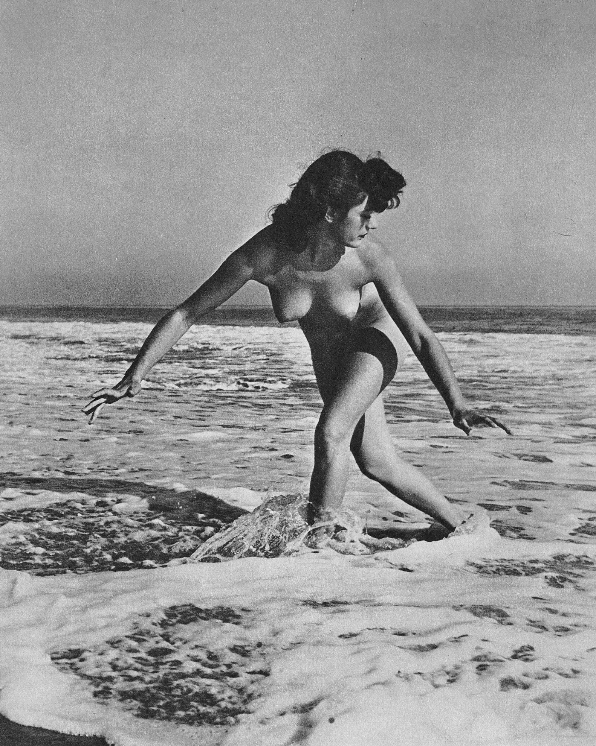 Nude on the Beach Circa 1950s Black and White Multiple Sizes