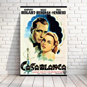 Print of &#39;Casablanca&#39; classic movie poster, 1942 romantic drama, starring Humphrey Bogart & Ingrid Bergman, multiple sizes [C208]
