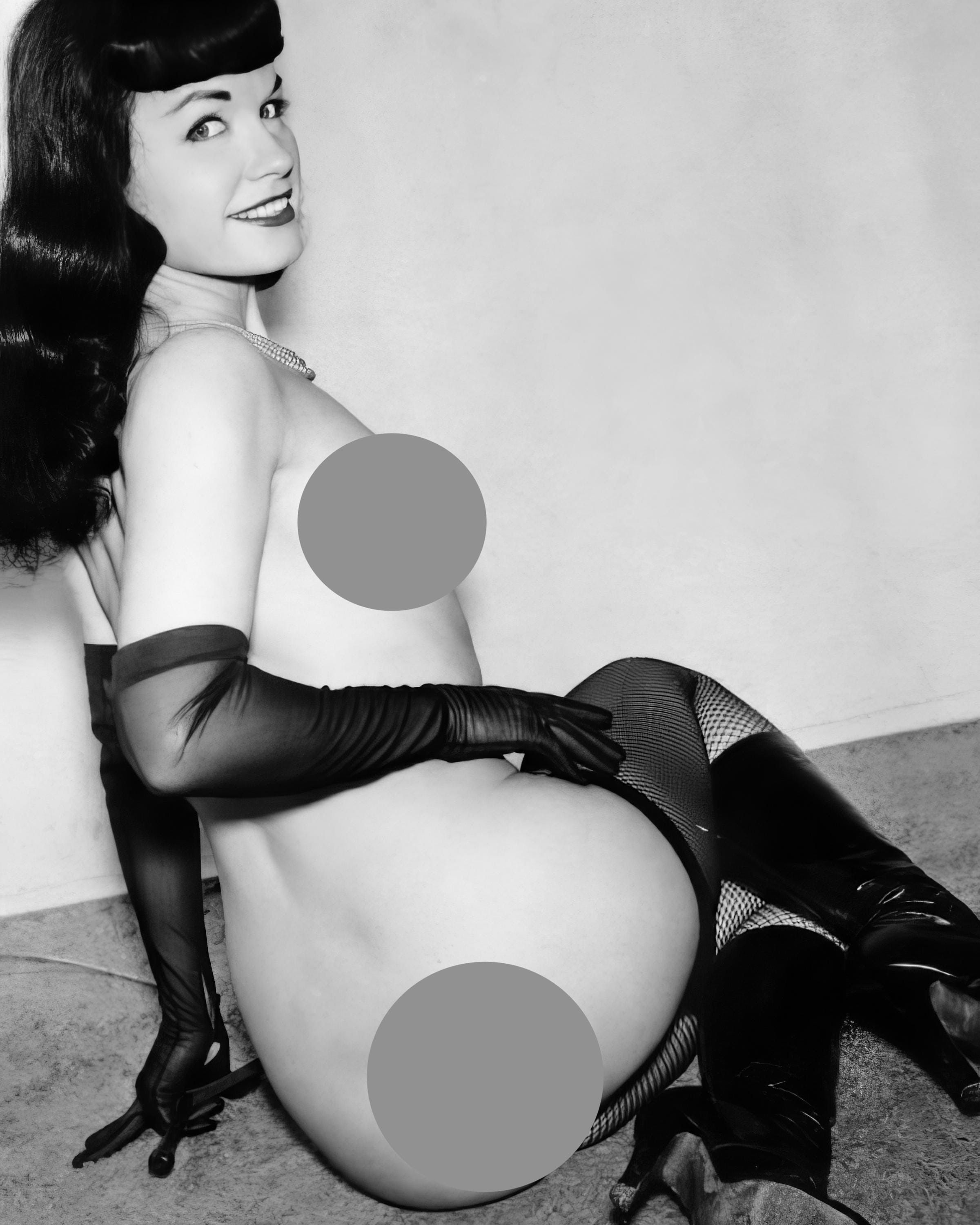 Bettie Page, Classic Nude Pose Circa 1950's Black & White, Print