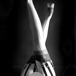 Sexy vintage stocking ad c. 1930's - black & white, mature - vintage advertising, stockings, garters, dramatic, posters [730-1267]
