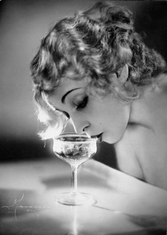 1920's Era Classic Glamour Photo Girl Sipping | Etsy