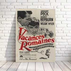 Print of &#39;Roman Holiday&#39; (French) movie poster 1953 romantic comedy film starring Audrey Hepburn & Gregory Peck, multiple sizes  [740]