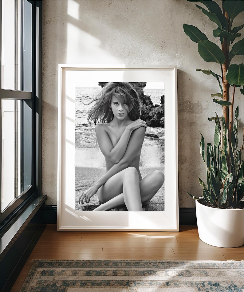 Jane Fonda Nude on the Beach C. 1960's, Black & White, Mature, Classic Pinup, Sexy Print Poster