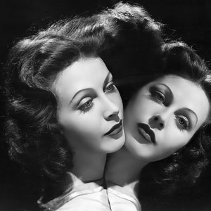 Hedy Lamarr &#39;reflected&#39; glamour photograph c 1940&#39;s, black & white, print/poster, leading lady, old Hollywood, old movie stars  [1712]