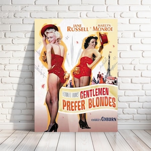 Print of &#39;Gentlemen Prefer Blondes&#39; classic movie poster, 1953 musical comedy, starring Marilyn Monroe & Jane Russell, multiple sizes [C203]
