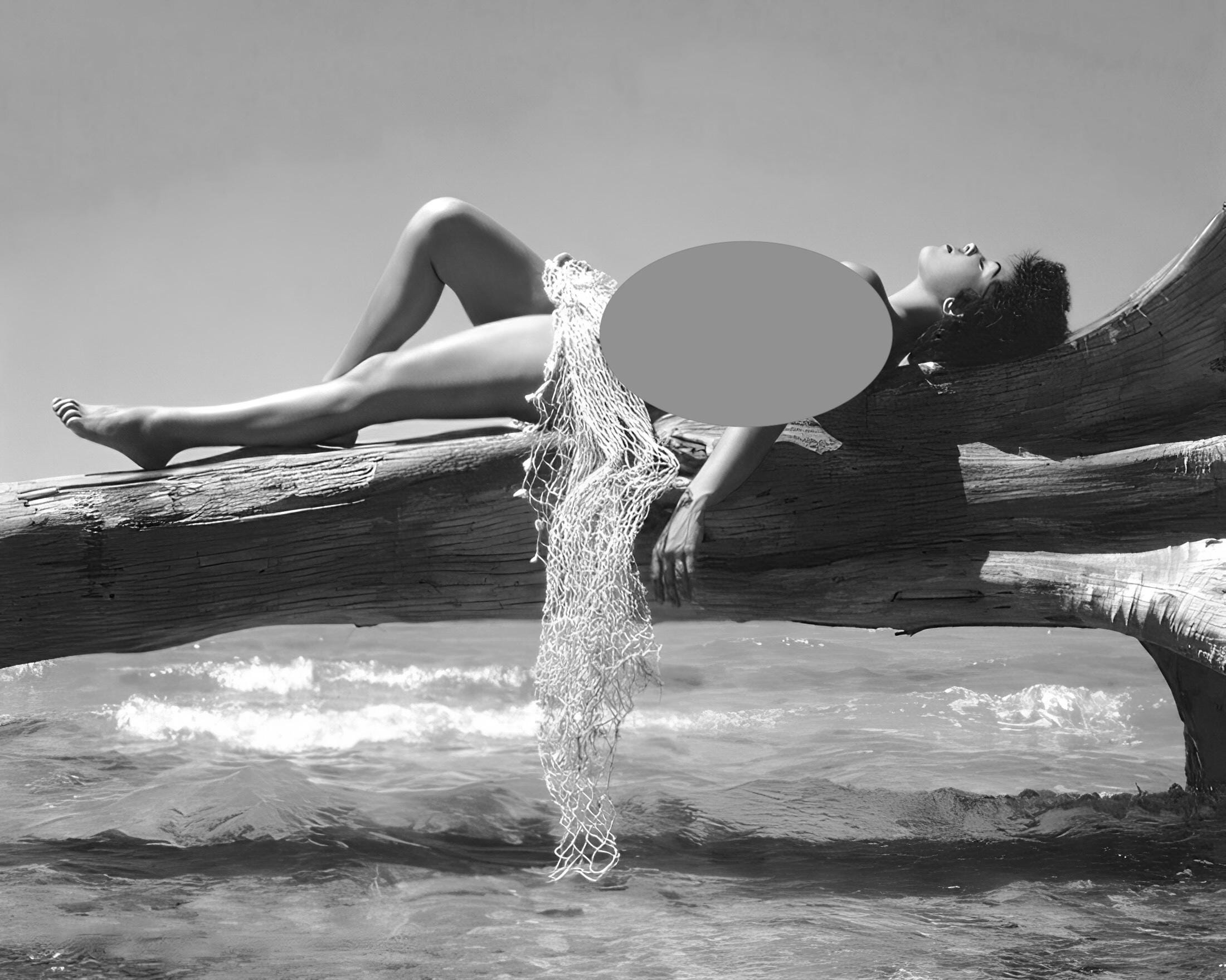 Nude on Beach C. 1950's Black & White, Multiple Sizes Classic, Sexy