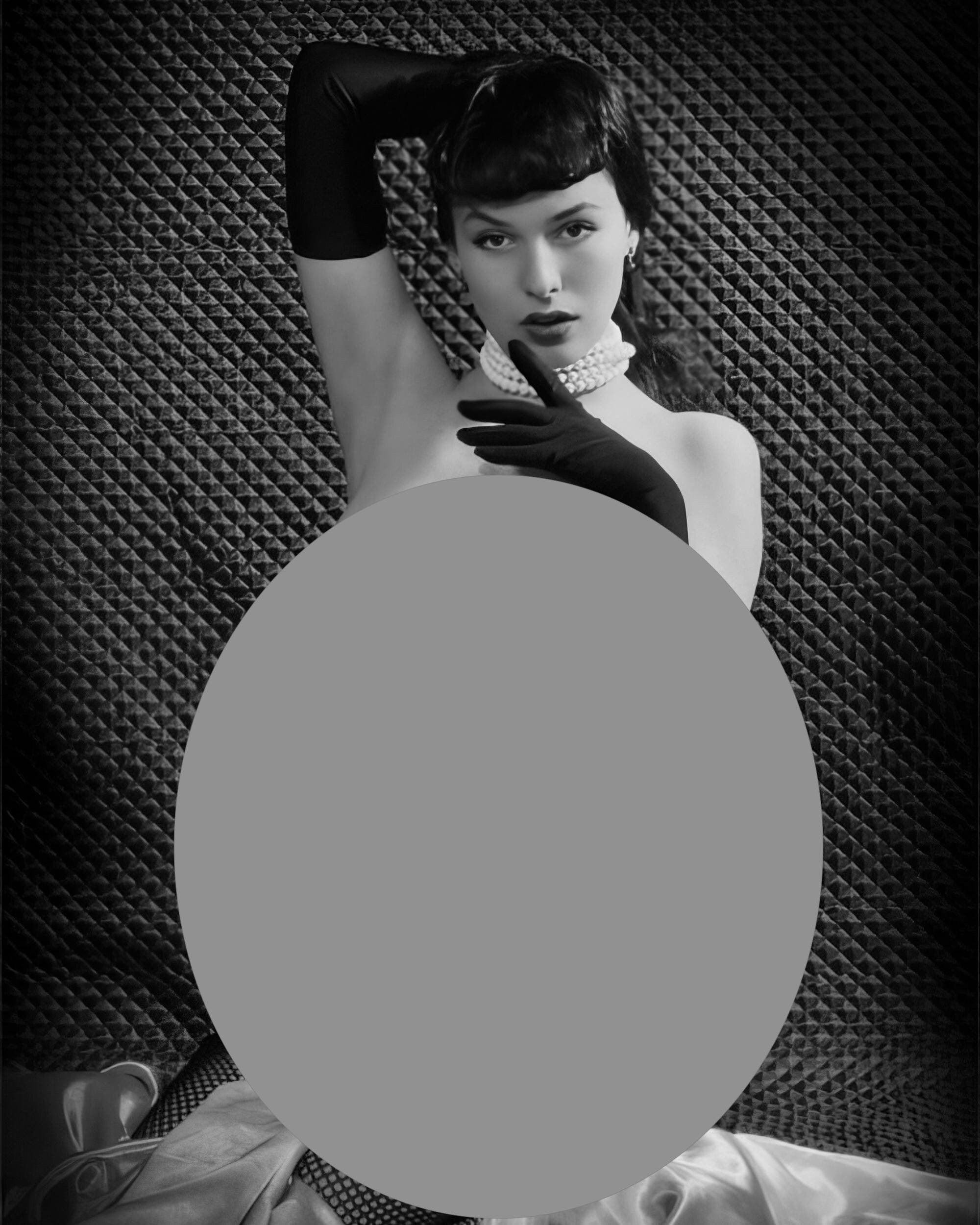 Sexy vintage nude in garters and gloves c. 1950's, black & white, multiple sizes, classic pinup, vintage poster, nude woman art [730-1482]