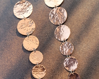 long dangle copper earrings hammered decending circles unique copper earrings
