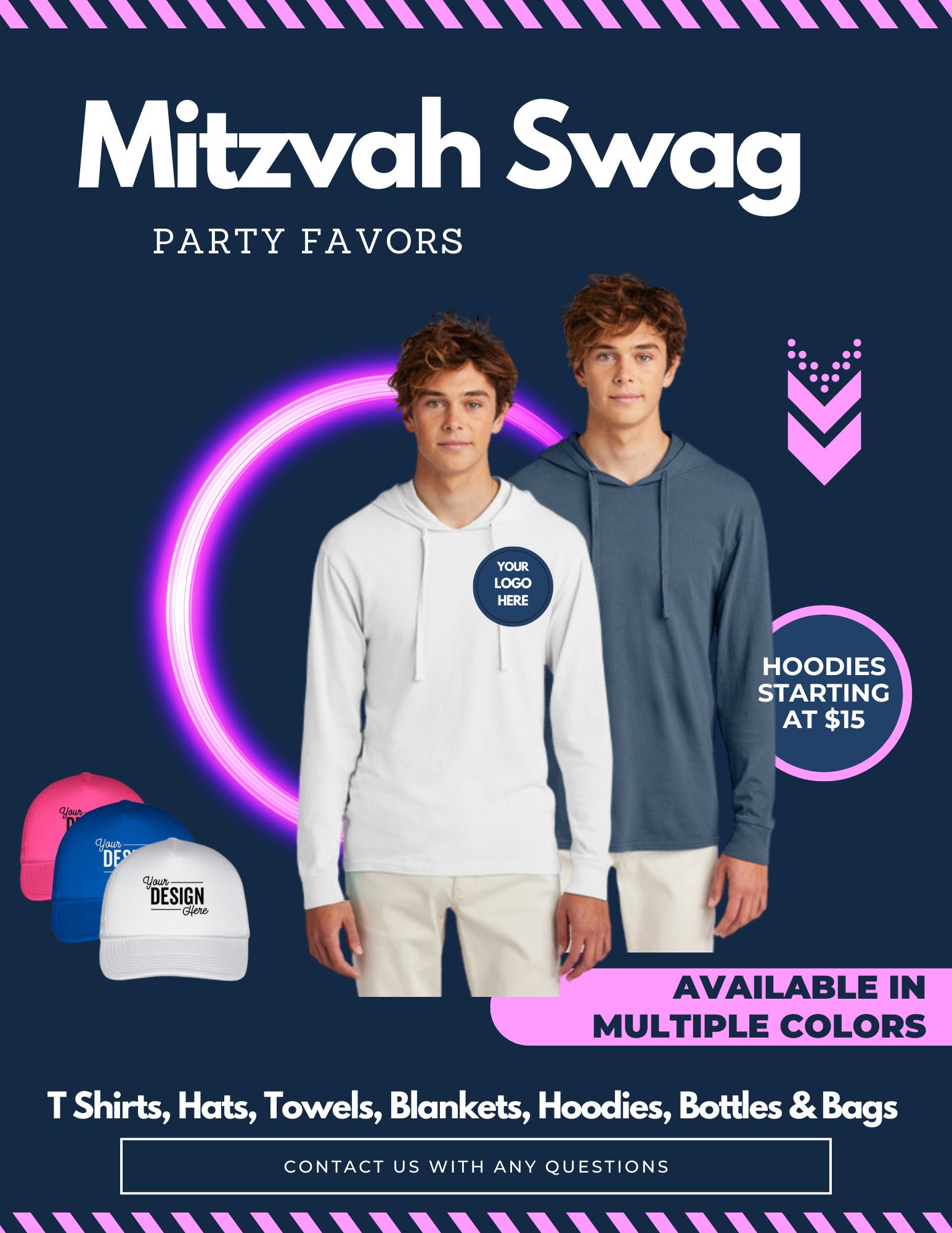 Personalized Hoodies for Bar and Bat Mitzvahs, Weddings, Party Favors, Custom Printed Merhcandise