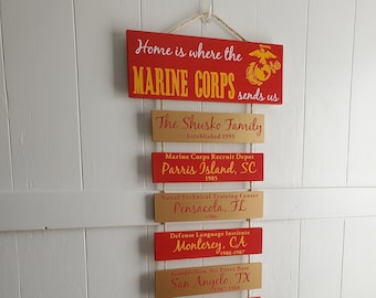 Home is where the Marine Corps sends us, US Marines, Marine Corps Family, Patriotic Wall Décor, Marine Corps Station sign, Duty Station sign