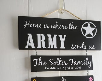 Home is where the Army sends us, Army Pride, Patriotic Wall Décor, Military Retirement Gift, Duty Station Sign, Army move sign, Army Family