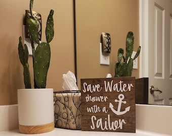 Sailor Bathroom Decor: Save Water Shower Sign, Navy Humor