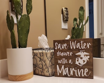 Marine Corps Bathroom Sign: Save Water, Military Humor Decor