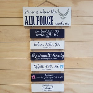 Panneau de lieu d'affectation de l'armée de l'air : cadeau patriotique de retraite militaire