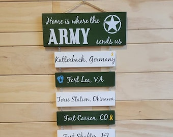 Home is where the Army sends us, Army Pride, Patriotic Wall Décor, Military Retirement Gift, Duty Station Sign, military move sign