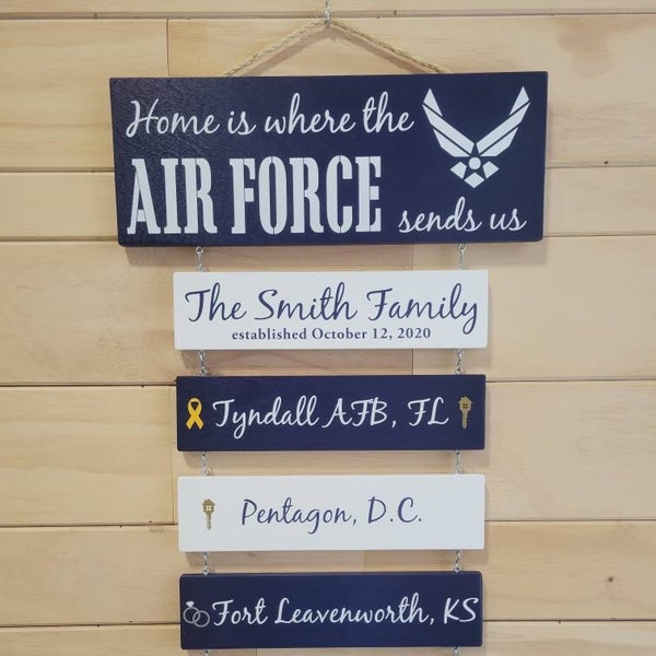 Home is where the Air Force sends us,  Patriotic Wall Décor, Military Retirement Gift, Duty Station Sign, Legacy sign