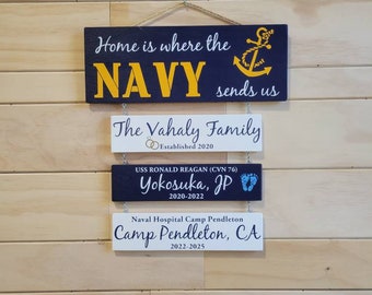 Home is where the Navy sends us,  Navy Sign,  Patriotic Wall Décor, Navy Retirement Gift, Duty Station Sign, Military Move sign