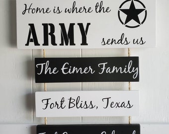 Home is where the Army sends us, Army Pride, Patriotic Wall Décor, Military Retirement Gift, Duty Station Sign, Army move sign, Army Family