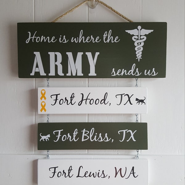 Home is where the Army sends us, Military Medicine, Army Doctor, Patriotic Wall Décor, Army Sign, Army Retirement Gift, Duty Station Sign