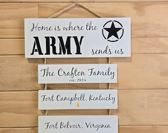 Army Family Duty Station Sign: Military Retirement Gift, Patriotic Wall Decor