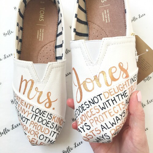love is kind personalized wedding custom toms shoes - personalized toms - wedding shoes - scripture toms - personalized shoes - bride to be