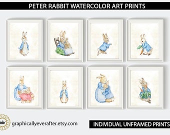 Peter Rabbit Nursery Wall Art Prints Qty 4 Vintage Watercolor Bunny Posters Girl Boy Gender Neutral Bedroom Baby Shower Gift Beatrix Potter