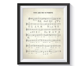 You Are My Sunshine Music Sheet Vintage Music Nursery Gender Neutral BEDROOM Song Sheet Notes Decor baby shower gift Boy Girl pregnancy