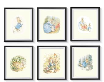 Peter Rabbit Art Prints Qty 6 Baby Girl Baby Boy Gender Neutral Wall Decor NURSERY, BEDROOM, Baby Shower Gift First 1st Birthday Present