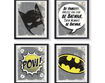 Superheld prints ingelijste aantal 4 logo en masker komische kwekerij retro inspirerende superheld jongens slaapkamer symbolen vintage verjaardagscadeau