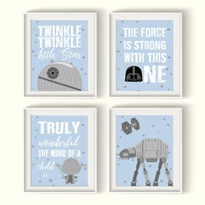 Star Wars Nursery Art Prints UNFRAMED Qty 2 Pink Blue Bedroom Boy Girl Wall Decor Darth Vader Yoda Force is Strong Twinkle Baby Shower Gift