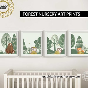 Woodland Forest Nursery Wall Art, Forest Animals Nursery Art Prints ...