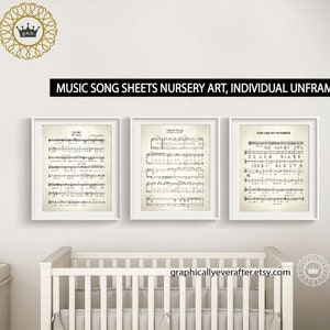 Nursery Song Lyric Music Sheets Art Prints, Gender Neutral Wall Art, You are My Sunshine Song Sheet, My Girl Music baby shower gift Boy Girl