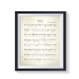 My Girl Music Sheet Vintage Music Nursery Gender Neutral BEDROOM Engagement Valentines Day Decor baby shower gift baby girl The Temptations