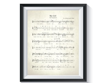 My Girl Music Sheet Vintage Music Nursery Gender Neutral BEDROOM Engagement Valentines Day Decor baby shower gift baby girl The Temptations