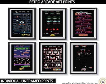 Retro Video Arcade Games Art Prints Game Room Posters UNFRAMED Set of 4 Vintage Arcade Game Playroom Gamer Wall Art Decor Man Cave Gift Idea
