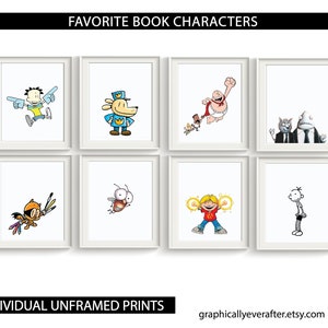Book Characters Art Prints UNFRAMED Qty 4 Elementary School Library PreSchool Stories Storybook Boys Birthday Gift Present Comic Graphic