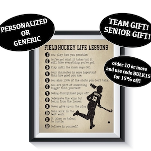 Field Hockey Life Lessons Art Print Qty 1 Sports Bedroom Dorm room decor Poster Female Girl Athlete Present Personalized Senior Team Gift