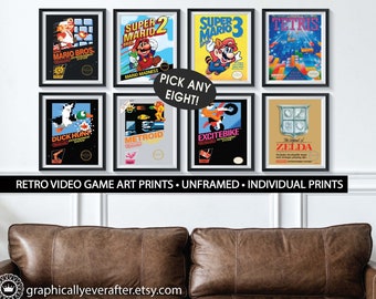 Video Games Art Prints Game Room Decor UNFRAMED Qty 8 Retro Vintage Arcade Playroom Gamer Wall Art Decor Man Cave Birthday Gift Ideas