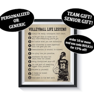 Lámina artística con lecciones de vida de voleibol para niñas, cantidad 1, póster deportivo para dormitorio, decoración de dormitorio, regalo personalizado para equipo sénior, atleta femenina