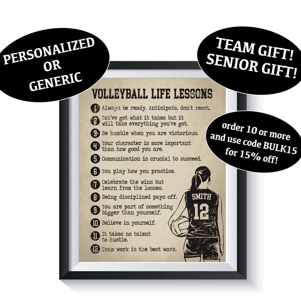 GIRL Volleyball Life Lessons Art Print Qty 1 Sports Bedroom Dorm room decor Poster Female Girl Athlete Present Personalized Senior Team Gift