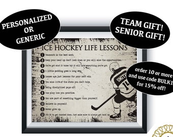 BOY Ice Hockey Life Lessons Art Print Qty 1 Sports Bedroom Inspirational Motivational Senior Team Gift Custom Birthday Present Personalized