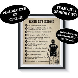BOY Tennis Life Lessons Art Print Ilość 1 Sport Sypialnia Inspirujący Motywacyjny Dekor Plakat Prezent urodzinowy Spersonalizowany prezent dla sportowca