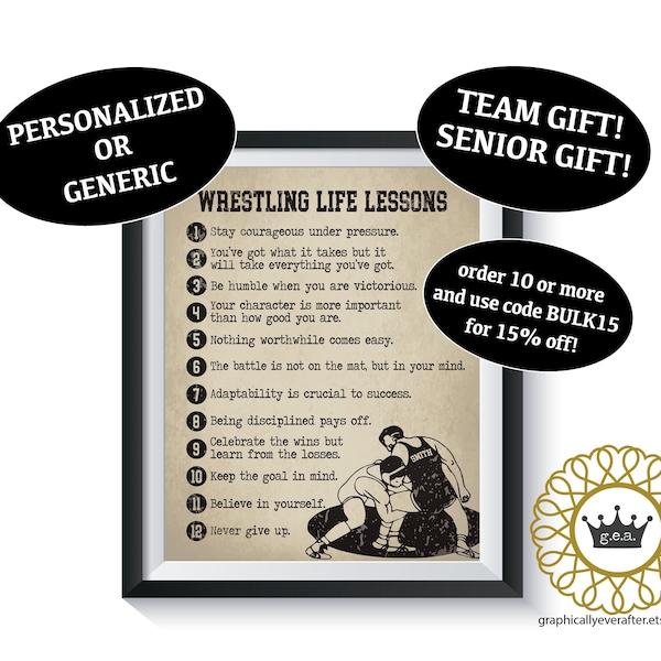 Wrestling Life Lessons Art Print Qty 1 Sports Bedroom Dorm room decor Poster Male Boy Athlete Wrestler Present Personalized Senior Team Gift