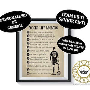 Soccer Team Gift Life Lessons Art Print BOY Qty 1 Sports Bedroom Motivational Senior decor Poster Birthday Present Personalized