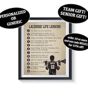 BOY Lacrosse Life Lessons Art Print Qty 1 Sports Bedroom Motivational room decor Poster Birthday Present Personalized Senior Team Gift Ideas
