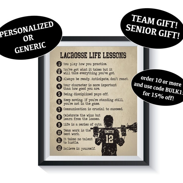 BOY Lacrosse Life Lessons Art Print Qty 1 Sports Bedroom Motivational room decor Poster Birthday Present Personalized Senior Team Gift Ideas